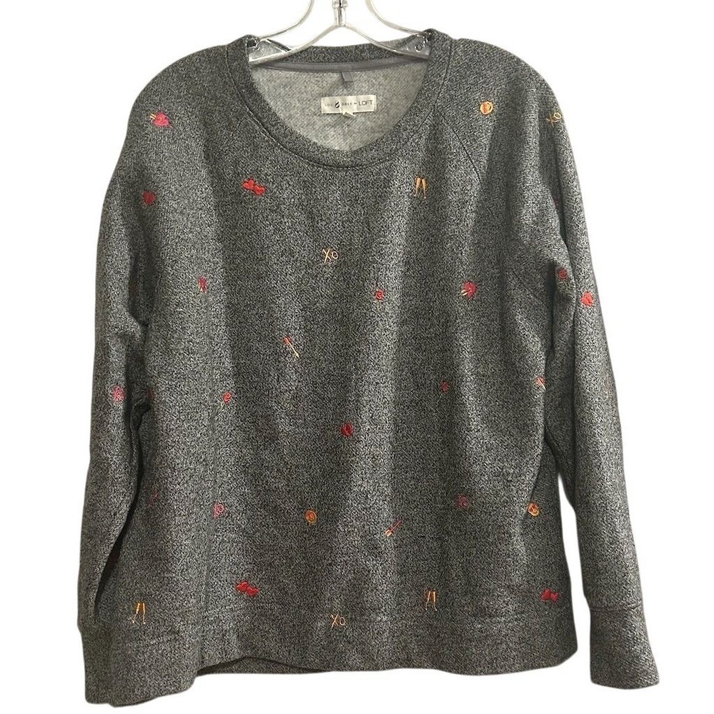 Lou & Grey Women's Gray Heart Emoji Fleeceback Crew Neck Sweatshirt Size L